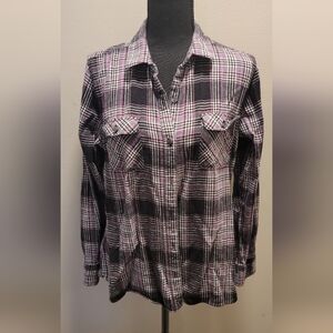 Eddie Bauer Black and Pink Plaid Shirt
